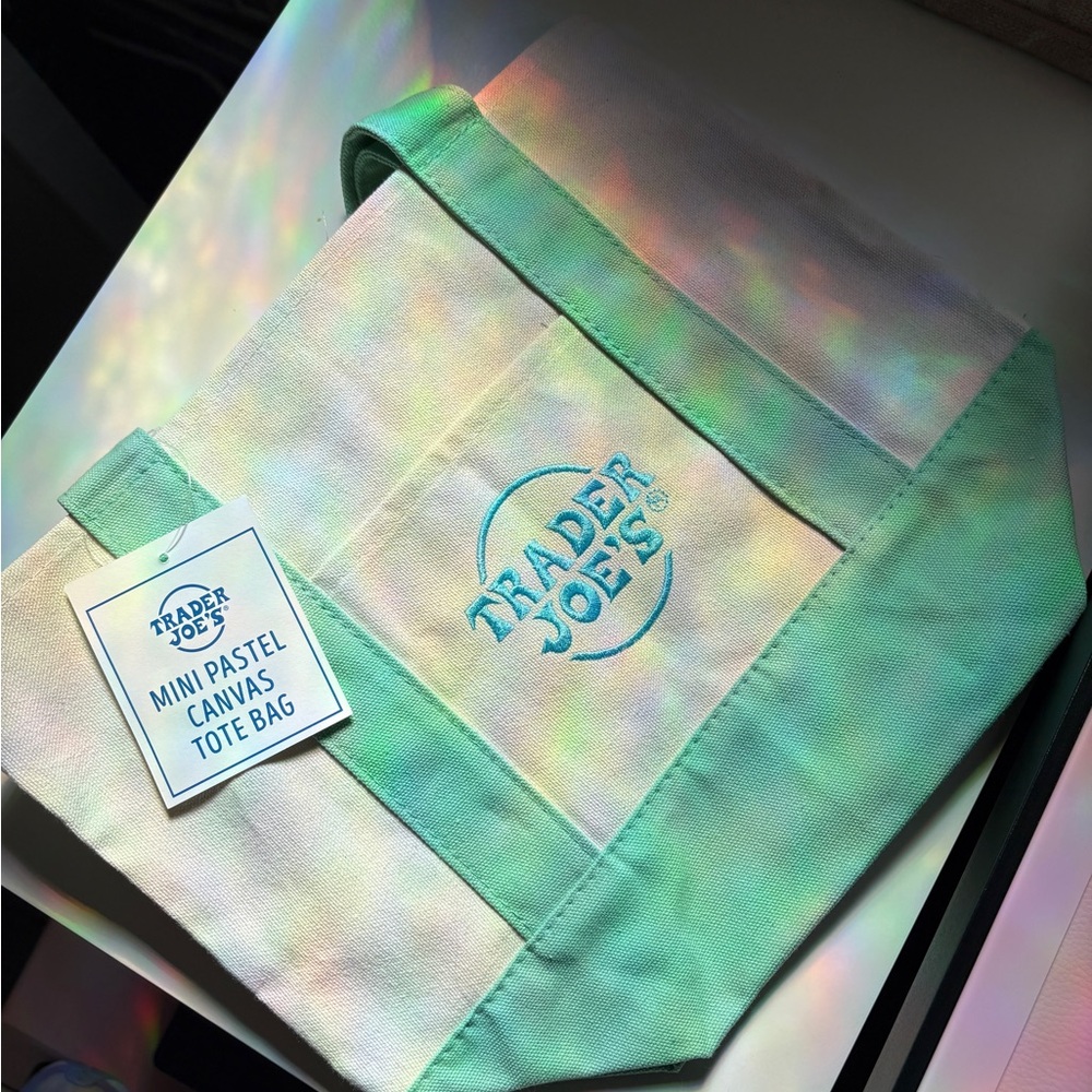 Trader Joe's Pastel Canvas Tote Bag Mint Green